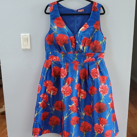 Chi Chi London Dresses & Skirts - Chi Chi London Blue and Pink Carnation Modcloth Retro Dress